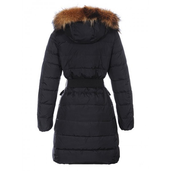 Moncler Long nero Fur Cap E con cappuccio delle Donna di modo cappotti outlet